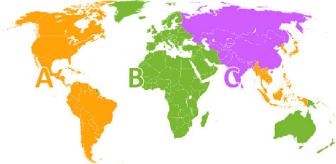 Blu-ray region Code Map