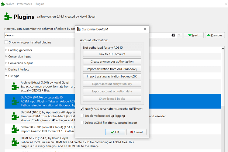 acsm plugin adobe id settings