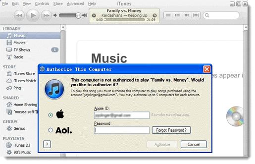 authorize computer with itunes