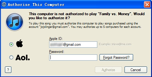 authorize the computer with apple id
