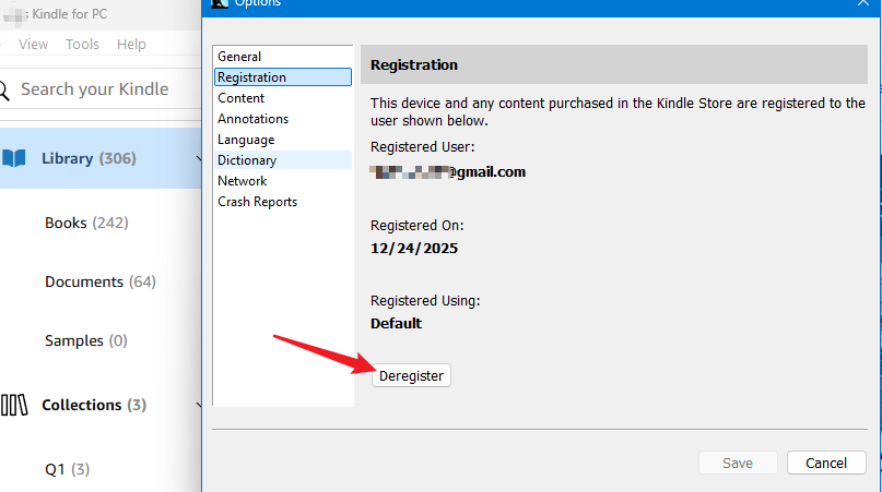 deregister kindle for pc