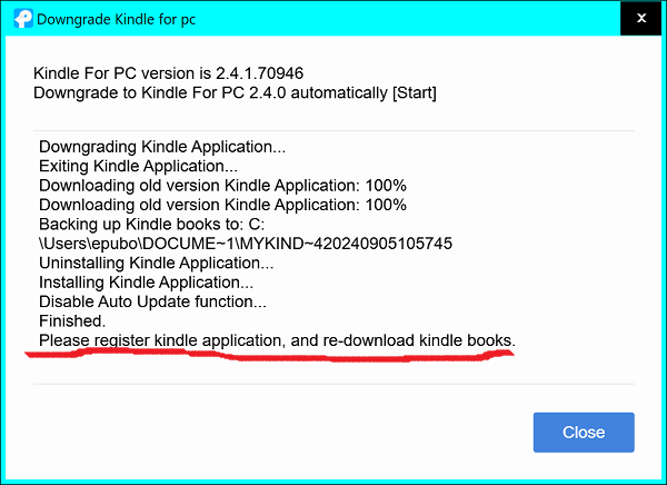 downgrade kindle app