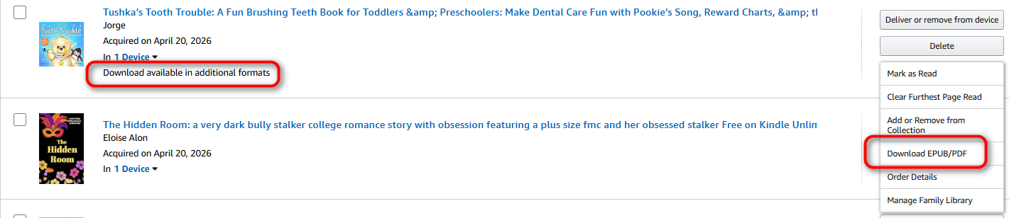 downloaded kindle books to kindle books as epub