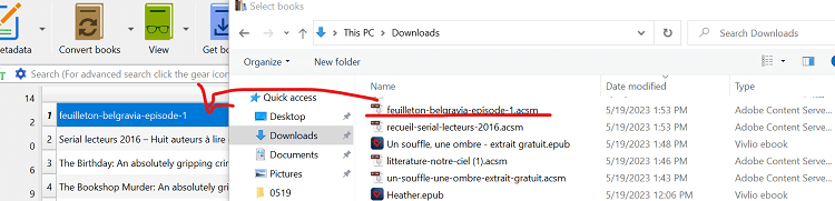 drag acsm to calibre