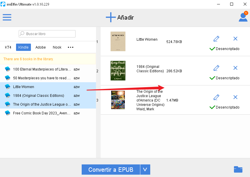 agregar libros kindle a imelfin ultimate