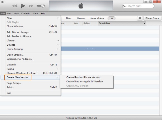 iTunes built-in video converter