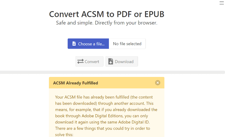 impossible to convert acsm