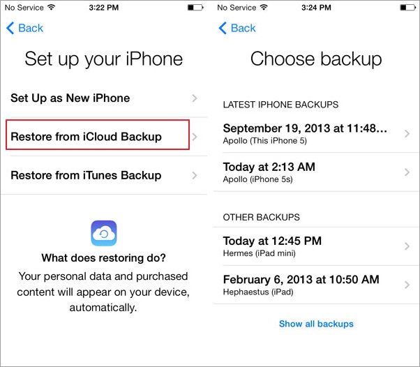 restore iPhone from iCloud