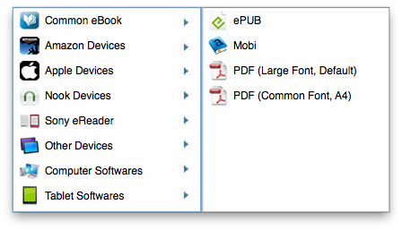 select common ebook format or device as output format