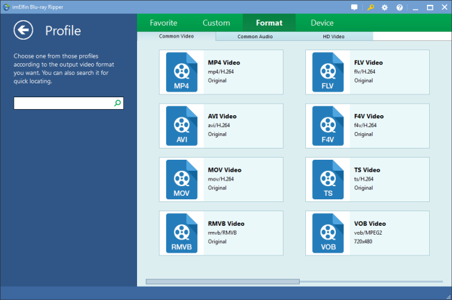 choose an output format for your added bdmv file